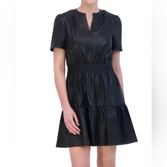 NWT Faux leather cute Black VNeck
mini dress Stretch Fabric - Picture 2 of 5